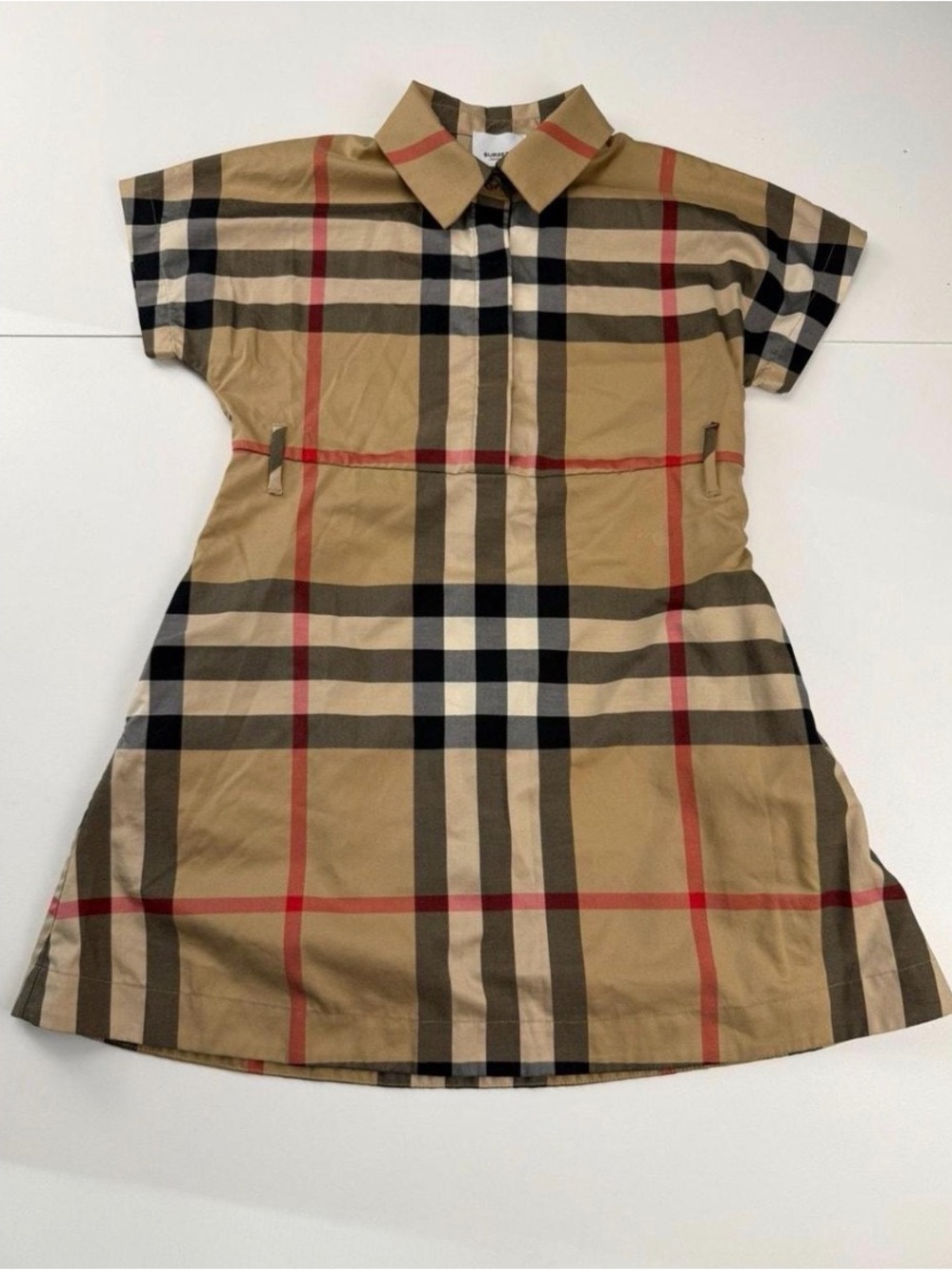 Burberry Tan Plaid Short-Sleeve Collared Girls Dress